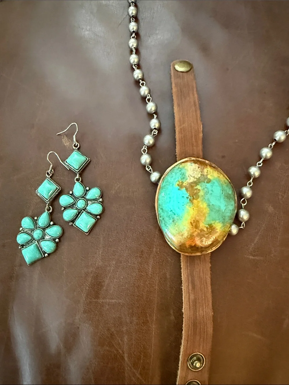 NEW Sookie Sookie Large Handcrafted Faux Turquoise leather Bracelet. OS